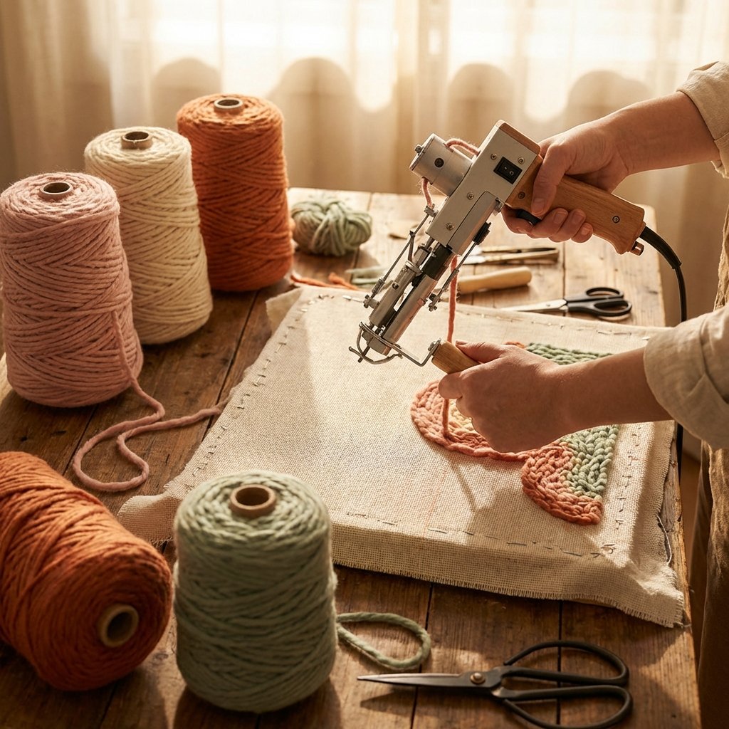 Hand tufting a custom rug using yarn and tufting gun
